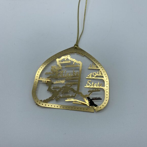Alaska 49th State Map 24K Gold Finish Brass Christmas Ornament - Picture 5 of 5